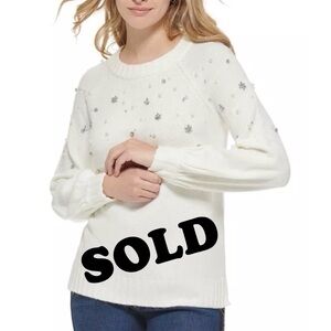 EUC Karl Lagerfeld Cream Embellished Sweater elegant fashionable winter warmth